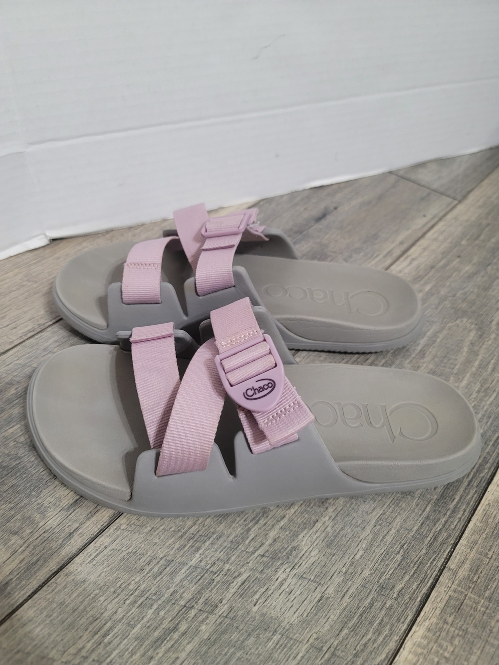Chaco Women's Slide Sandals in Light Pink and Gray Adjustable Sz 10